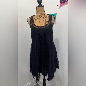 Free People Black Lace Distressed Gauze Embroidered Dress SZ Small